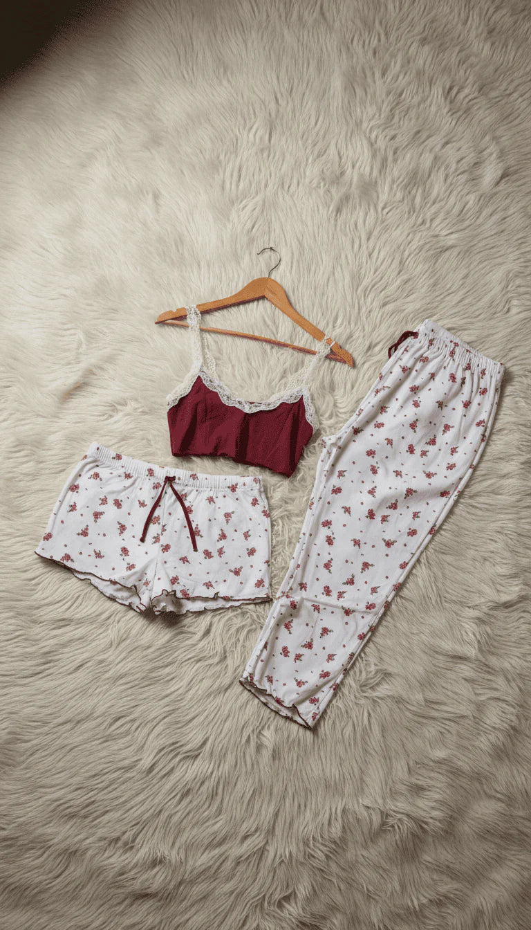 Maroon Nighty Set For Women